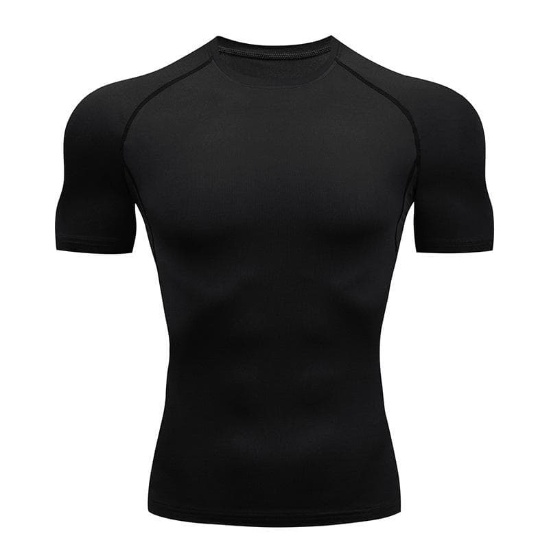Fitness Top O-neck Sportswear Moisture Wicking Summer Running Compression T-shirt Streetwear L black