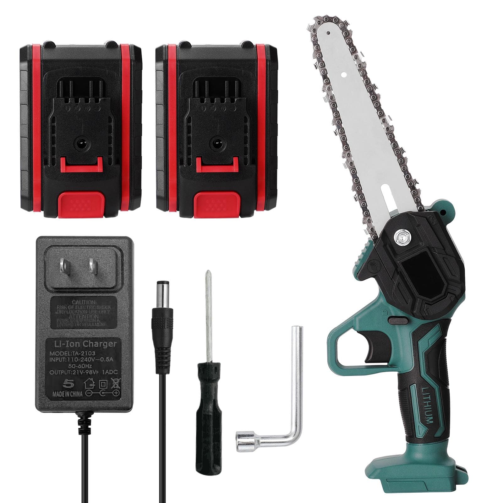 21V Two Battery Portable Mini Electric Pruning Saw Rechargeable Small Wood Spliting Chainsaw US Plug