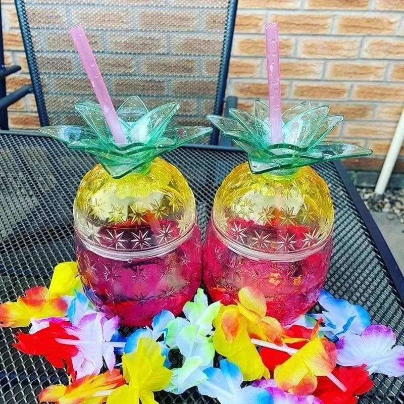 2pcs Hawaiian Summer Pineapple Coconut Drinking Cups Strawberry Shaped Juice Drink Cups for Birthday Wedding Beach Pool Party 2 PCS Pineapple