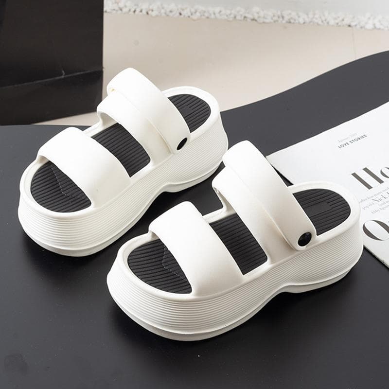 Thick Sole Women's Eva Slippers Indoor Outdoor Lightweight Platform Sandals Woman Summer 2025 Solid Color Non Slip Beach Slides 40-41 white