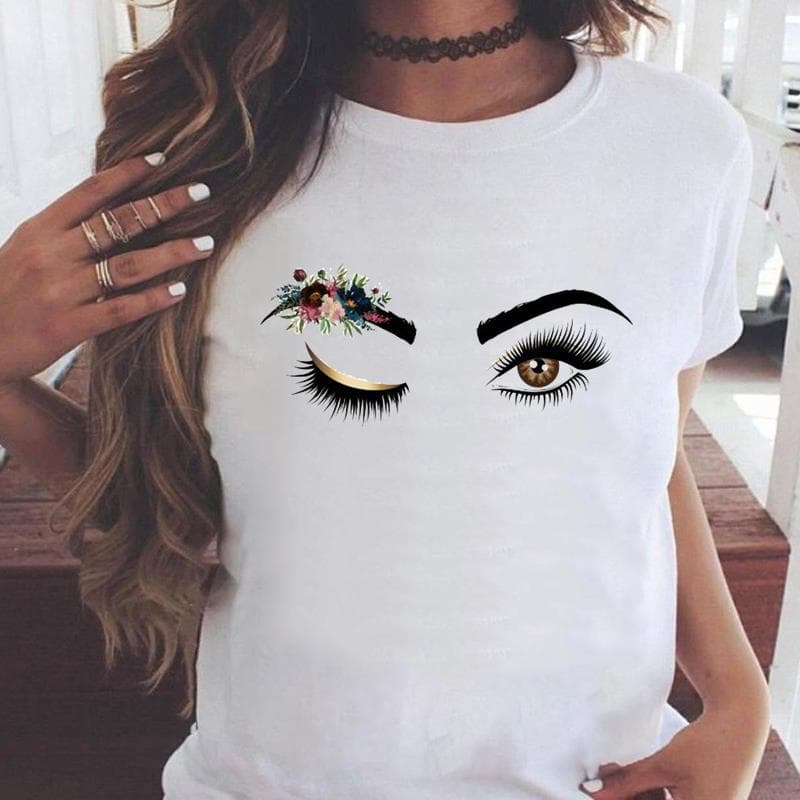 Tee Print Ladies Clothing Eye Lashes Trend Cute 90s Style Summer Female T Top Casual Short Sleeve Women's Fashion Graphic T-shirt 4XL