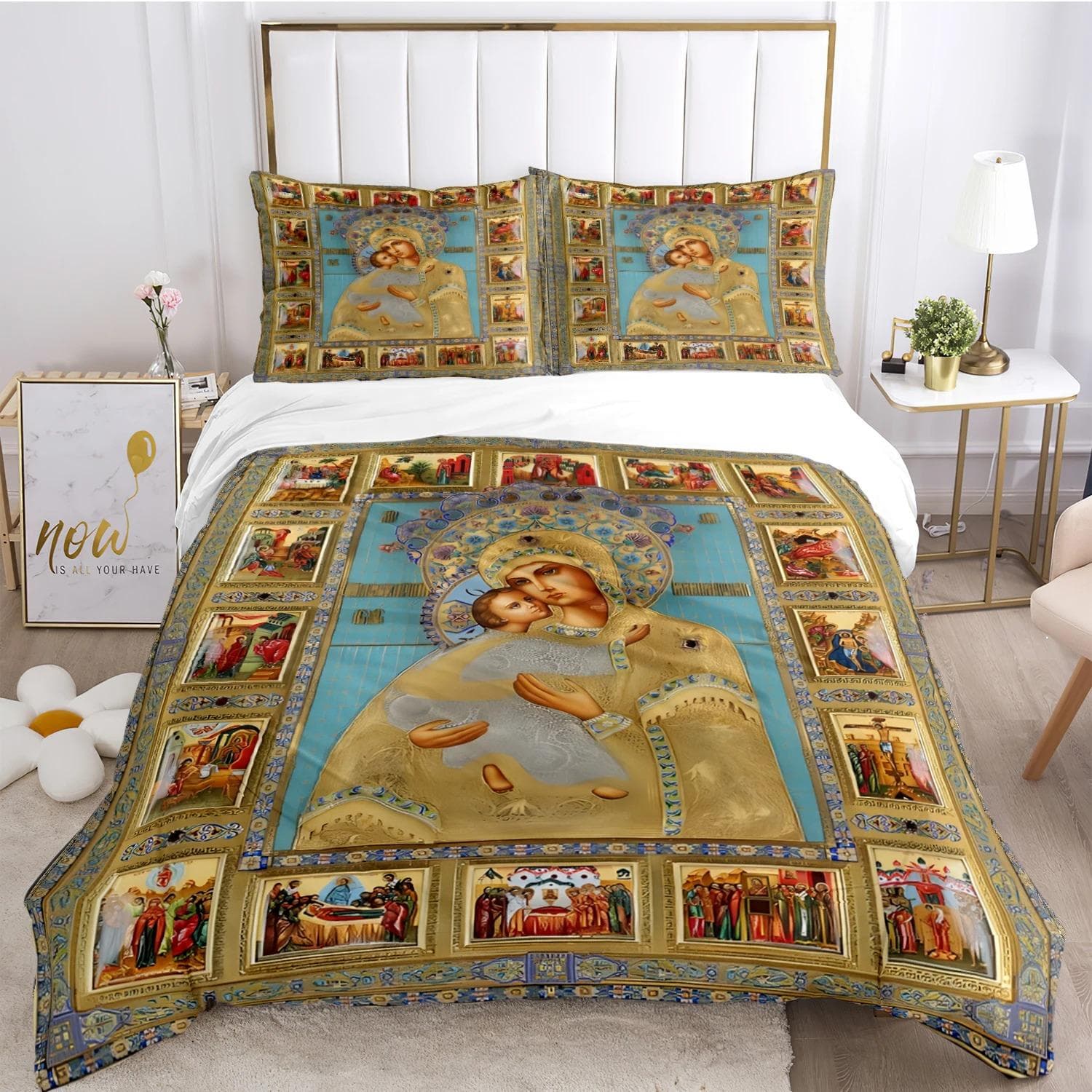 Kind Blesed Virgin M-Mary All Season Duvet Cover Comforter Bedding Set Soft Quilt Cover and Pillowcases SingleDoubleQueenKing 70x133cm 2pcs