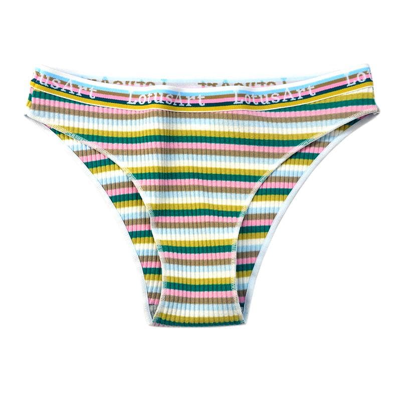 Plus Size Women's Knit Cotton Briefs Panties Low Waist Rainbow Striped T Back Panties Comfortable Breathable Women's Underwear 2XL green