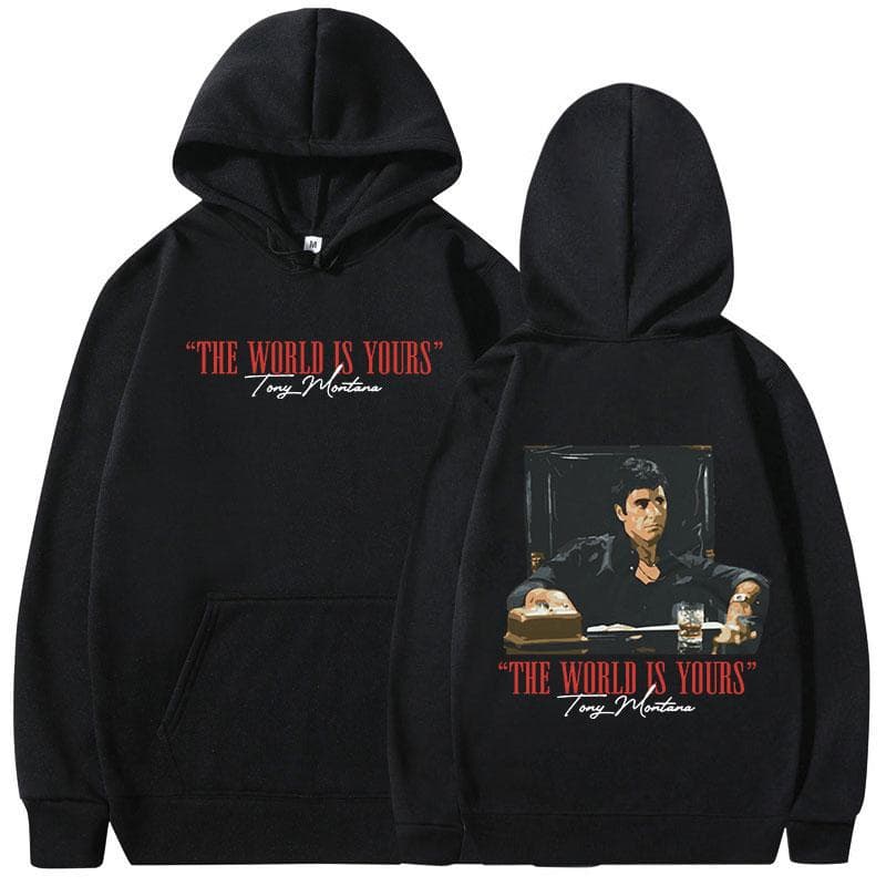 Classic Scarface Movie Hoodies For Men And Women Vintage Gothic Pullover Oversized Sweatshirts The World Is Yours Tony Montana L black