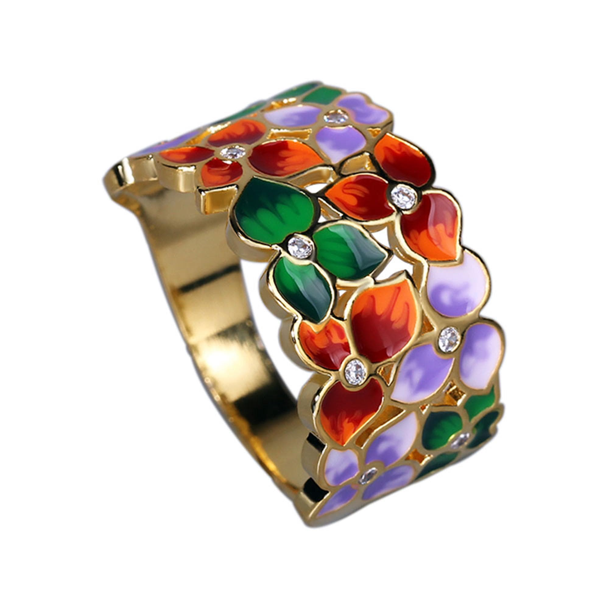 Classic Ladies Ring Color Flower Ring Handmade Enamel Wedding Ring Drip Enamel Jewelry Jade Ring Butterfly Ring 10 gold