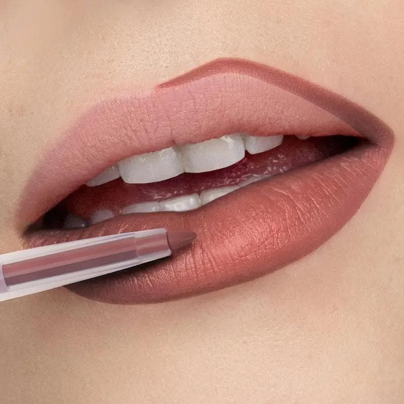 2-in-1 Lip Liner Waterproof Long Lasting Matte Lipstick Pencil Nude Pink Purple Lips Outline Makeup Crayon Stick Lip Tint Line Cosmetic 02