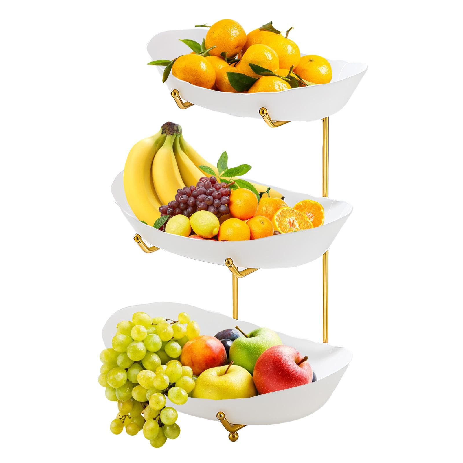 Fruit Bowl for Kitchen Counter 3 Tier Acrylic Fruit Basket with Serving Bowls and Metal Stand 3 Tier white