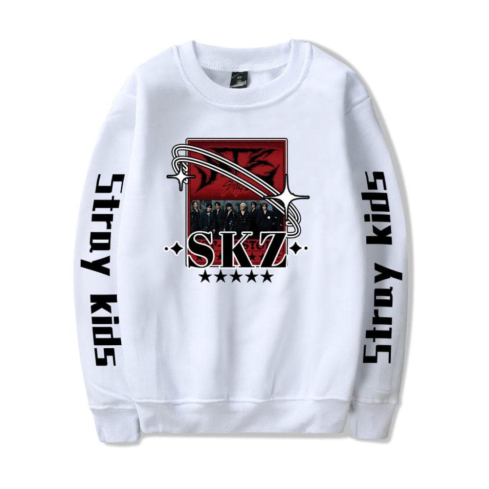 Fashion Stray Kids Kpop Round Neck Sweater Men/Women Harajuku Hoodie Streetwear Sweatshirts Fashion Tops Casual Teenager Clothes M white