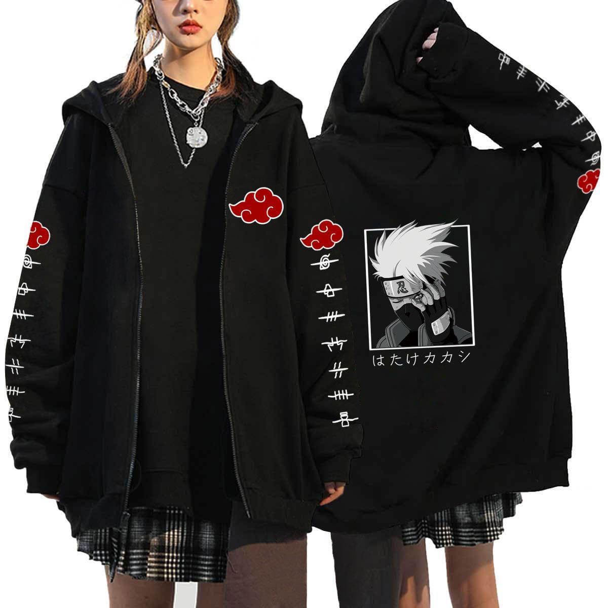 Japanese Anime Naruto Hoodies Men Kawaii Harajuku Manga Graphic Zipper Coats Uchiha Itachi Sasuke Printed Streetwear Sweatshirts Unisex Pullovers Tops L
