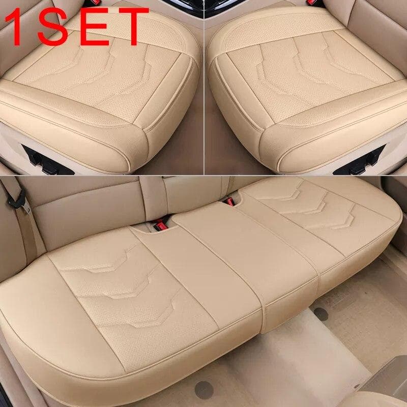 SEAMETAL Ultra Luxury Car Seat Cover Leather Cushion Universal Breathable for Most Suv Car Seat Protection 1set (2front&1rear cover) beige