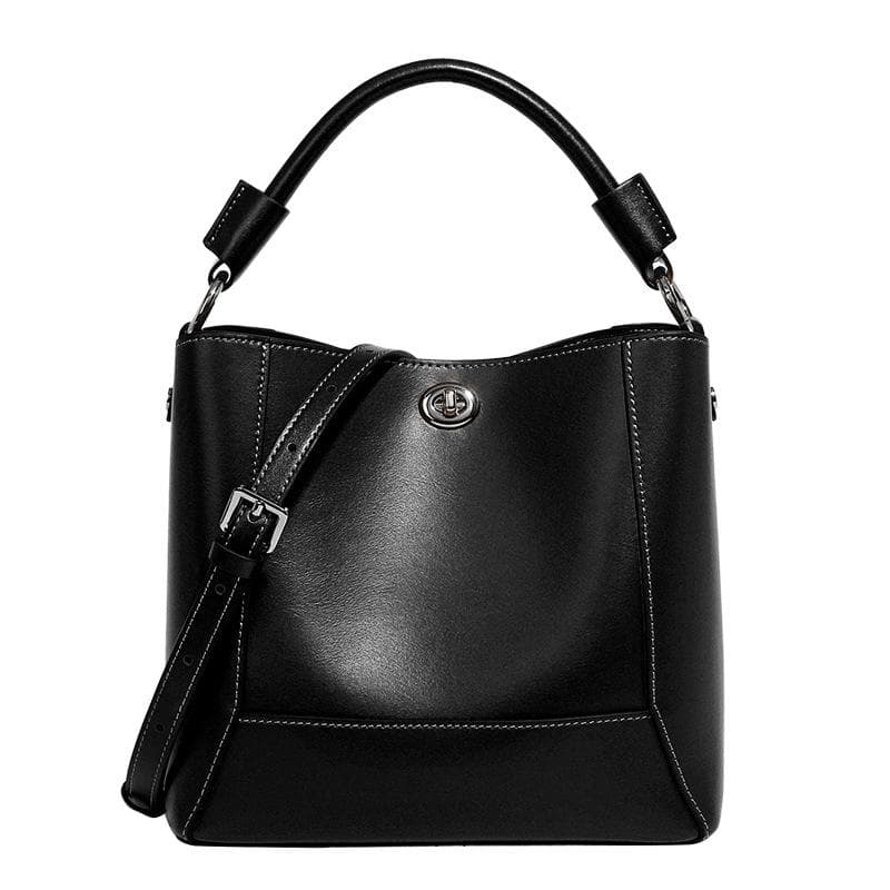 Bucket Bag Handbag Leather Shoulder Female Bun Mother Bag Soft Leather Simple Fashion Crossbody Bag black