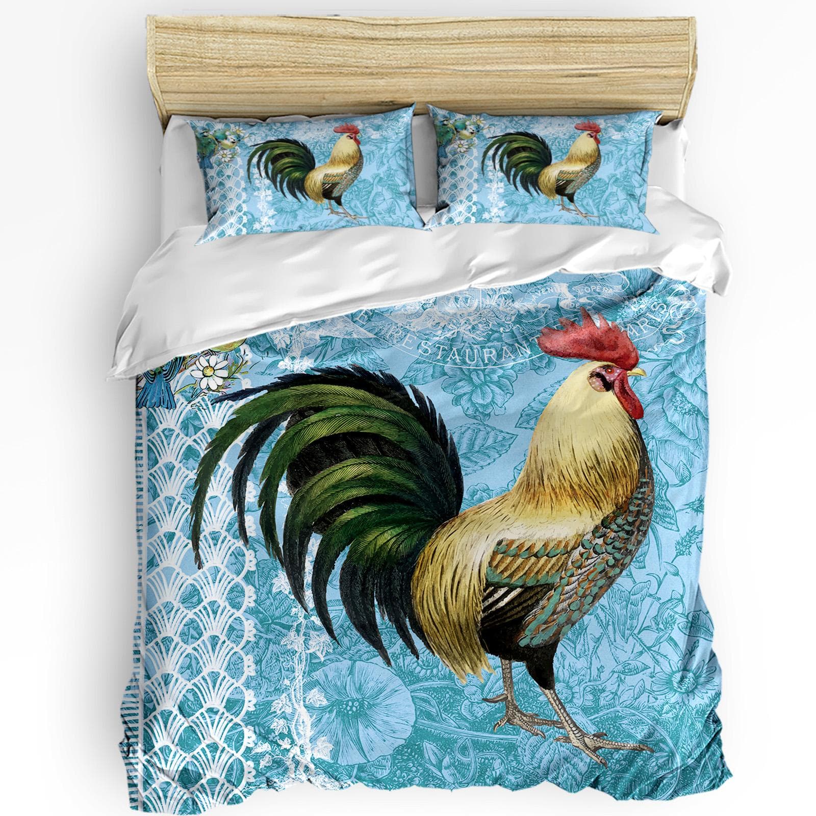 Farm Rooster Chicken Retro Illustration Duvet Cover with Pillow Case Custom 3pcs Bedding Set Quilt Cover Double Bed Home Textile EU single(135x200cm)