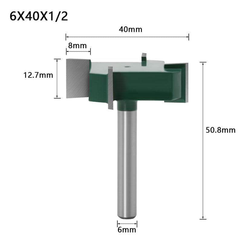 1/4inch 6mm Shank 4 Edge T Type Slotting Cutter Woodworking Tool Router Bits For Wood Industrial Grade Milling Cutter Slotting 6*40*1/2 green
