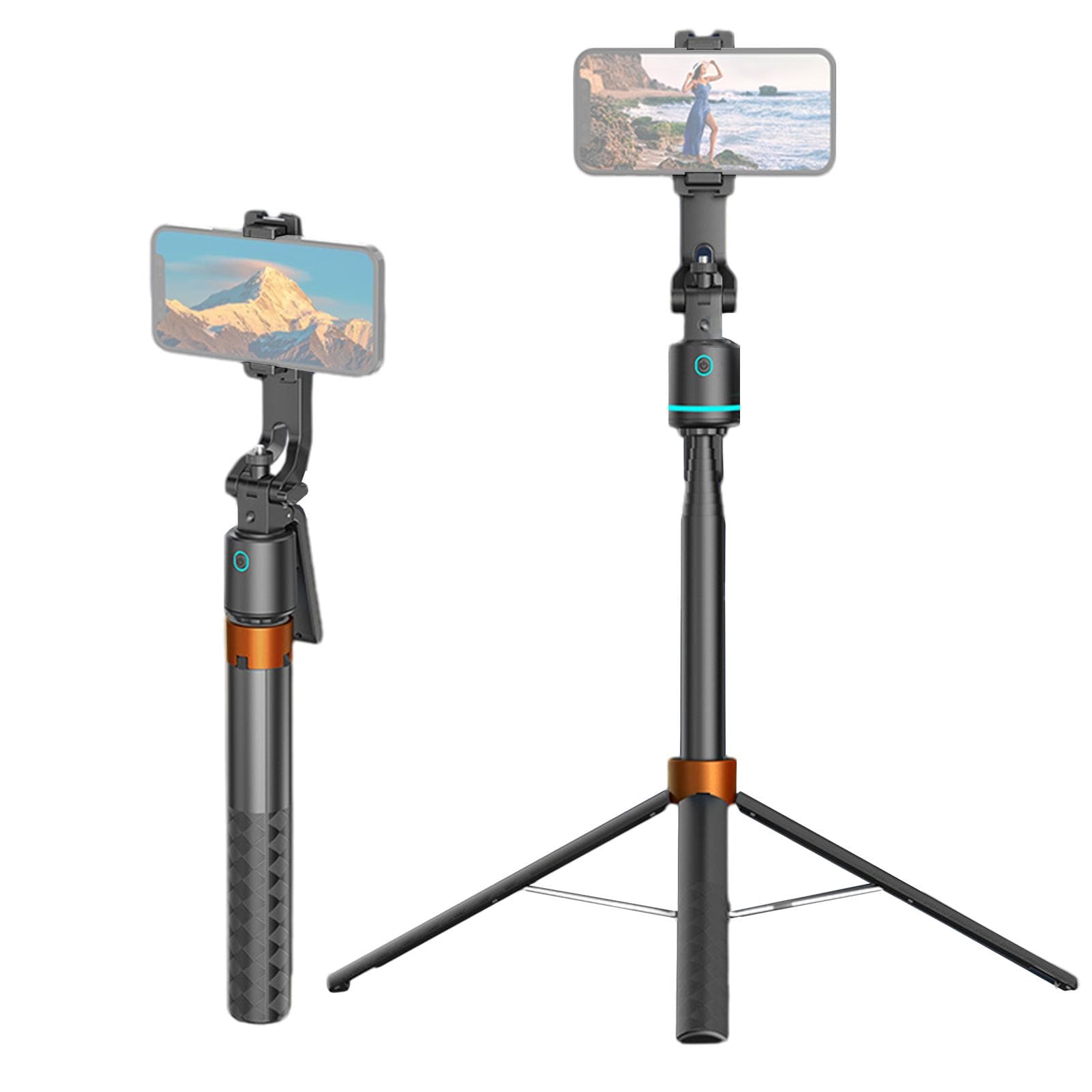 Auto Face Tracking Tripod Selfie Stick 180cm/ 71in Extendable 360 degrees Rotating Phone Tripod Quadrapod black