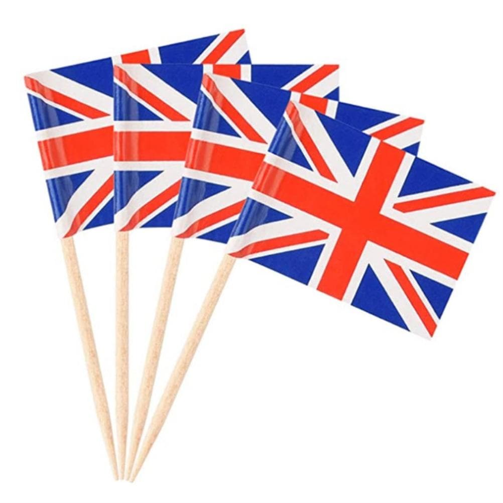 100Pcs Union Jack Mini Flags Hand Held British Toothpick Flags Cupcake Toppers UK Flags Fruit