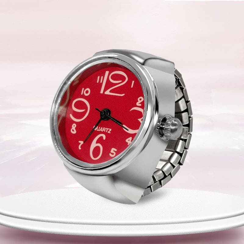 Hip Hop Cool Finger Watch Rings Couple Fashion Vintage Punk Elastic Stretchy Quartz Watch red