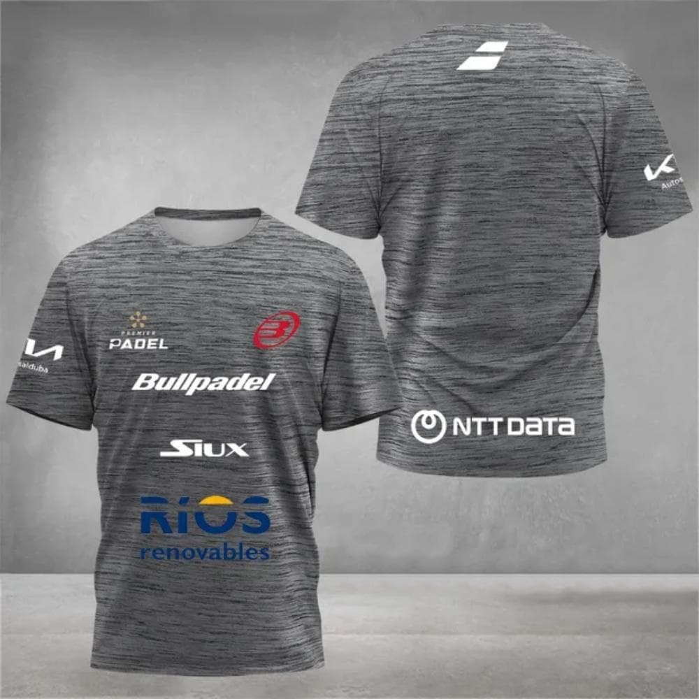 Padel tennis fan breathable quick drying T-shirt, men's tennis training top, 3D printed summer short sleeved clothing, round 2XL