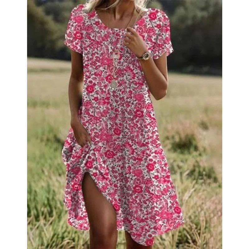 YYFS Women's Fashion Summer Spring Polka Dot Print Short Sleeve O-Neck Loose Waistline Casual Dresses XXXXL