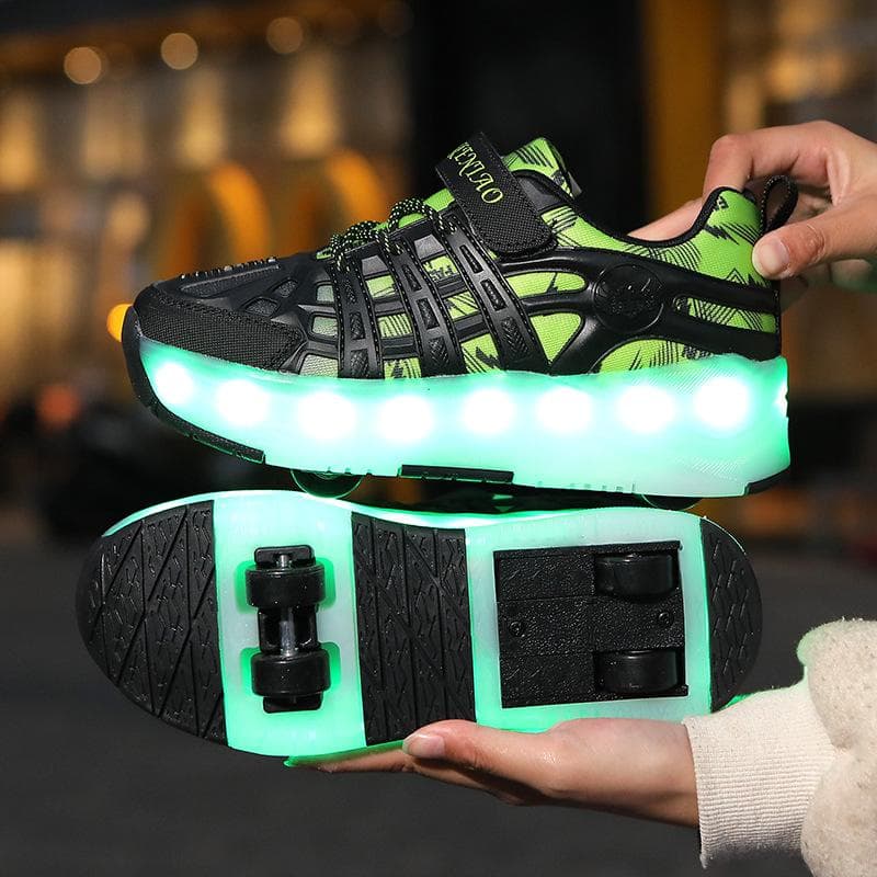 New Four-wheel Runaway Shoes Children's Retractable Automatic Wheeled Sports Shoes USB Charging LED Luminous Light Shoes 40