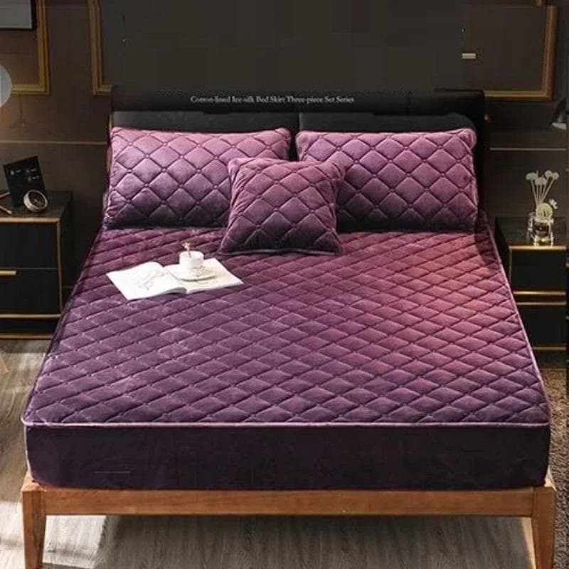 Velvet Thicken Quilted Mattress Cover Solid Color Quilted Bed Fitted Sheet Queen King Double Bed Cover Not Including Pillowcase 90x190x30cm