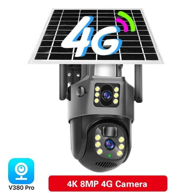 New 4K 8MP 4G Sim Card Solar Battery Camera Outdoor Wireless WiFi IP Cam Dual Lens Dual Screen Security Protection Surveillance CCTV 4G Cam