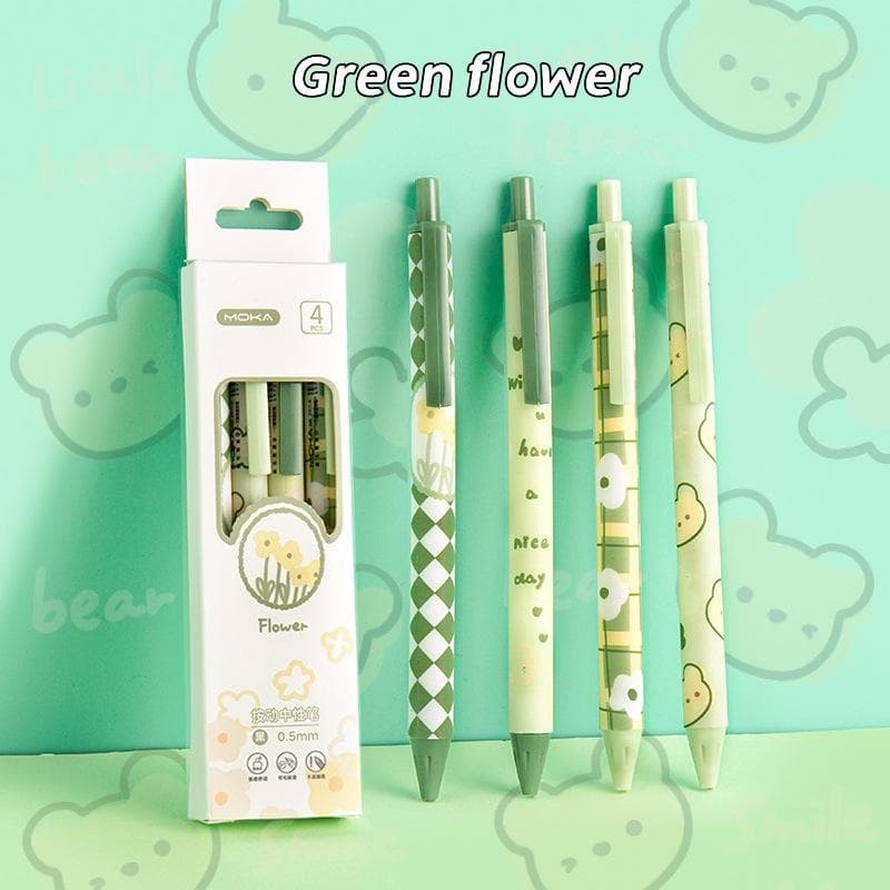 4pcs Romantic Flower Gel Pens Set Lovely Floral Printing 0.5mm Ballpoint Black Color Ink for Writing