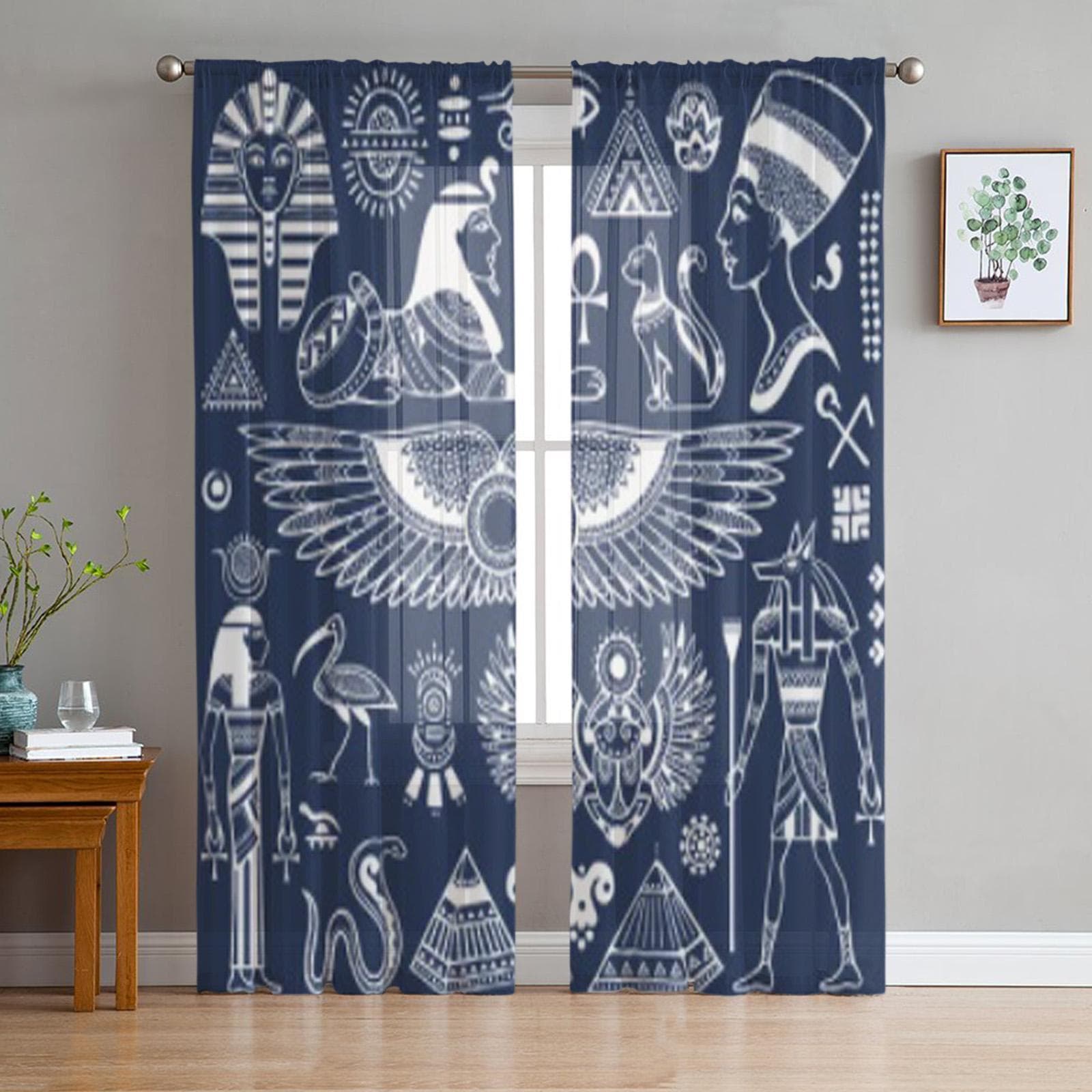 Set Of Vector Isolated Egypt Symbols And Objects Chiffon Sheer Curtains Living Room Bedroom Decor Window Voiles Tulle Curtain 135W x 114H(cm)