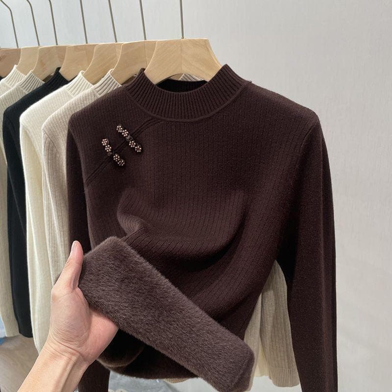 Thick Sweater High Neck Winter Knit Sweater Warm Base Top for Women 3XL