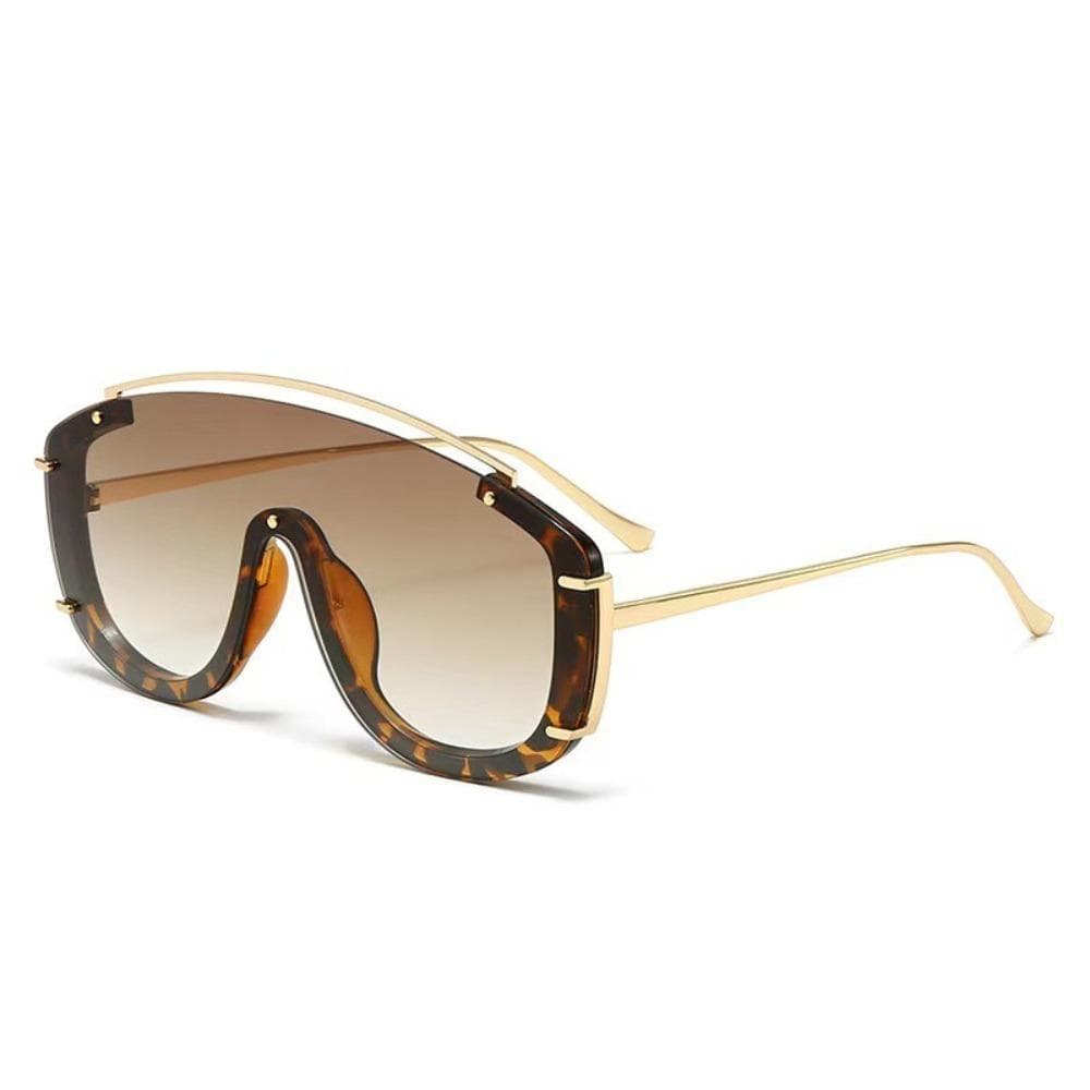 Luxury Metal Frame Gradient Sunglasses Oversize Stylish Sports Shades Leopard Print Sun Glasses for Women Men