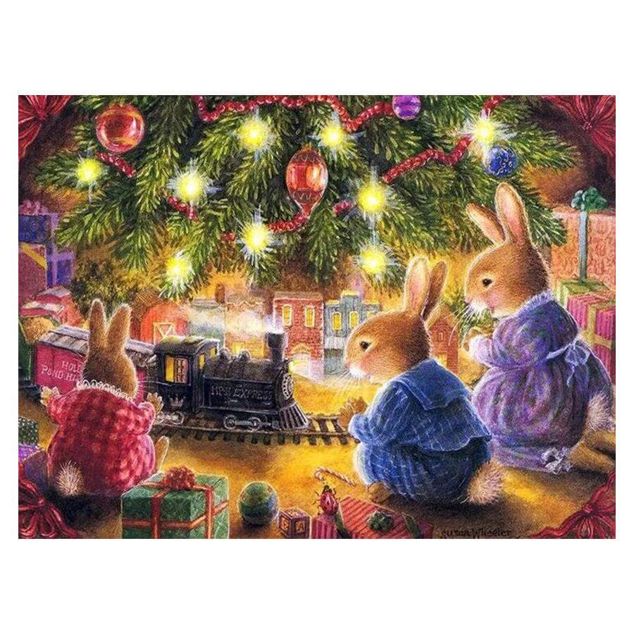 5D DIY Diamond Painting Cartoon Christmas Rabbits Light Diamond Embroidery Cross Stitch 20X30CM
