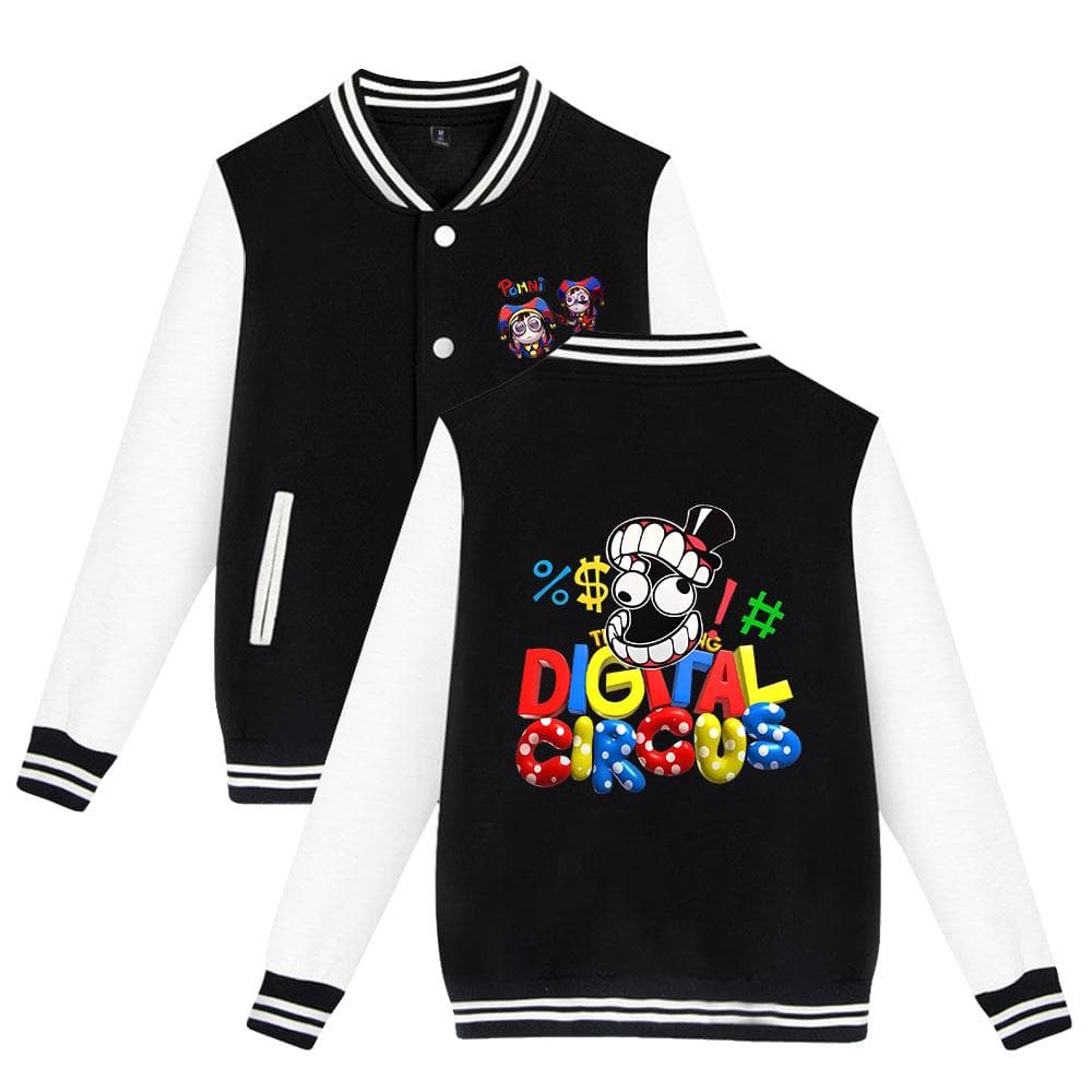 Fashion The Amazing Digital Circus Baseball Jacket Men Women Hip Hop Harajuku Jackets Streetwear Kids Boys Girls Loose College Coats XS black