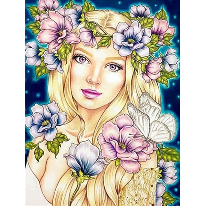 Diamond Painting Full Round Girls Cross Stitch Girl and Flowers Embroidery Chrismas Home Decoration 20X30CM
