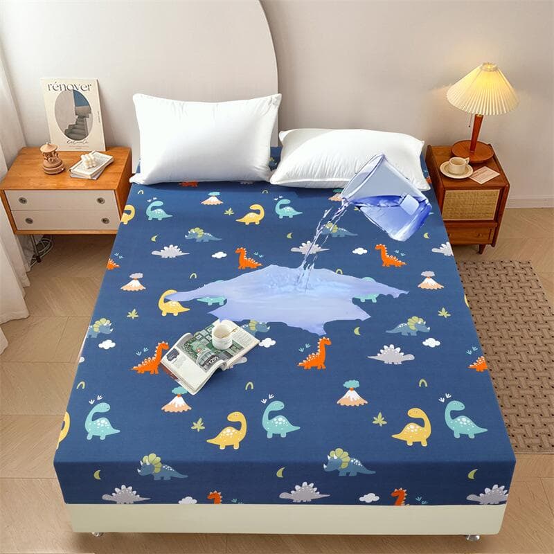 Polyester 360° Waterproof Cartoon Fitted Sheet Only(No Pillowcase) Elastic Band Around Mattress Cover King Size Bed Cover 90x200cm