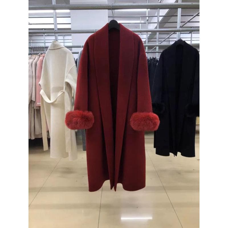 Female Long Loose and Thin Versatile Casual Woolen Coat Autumn M