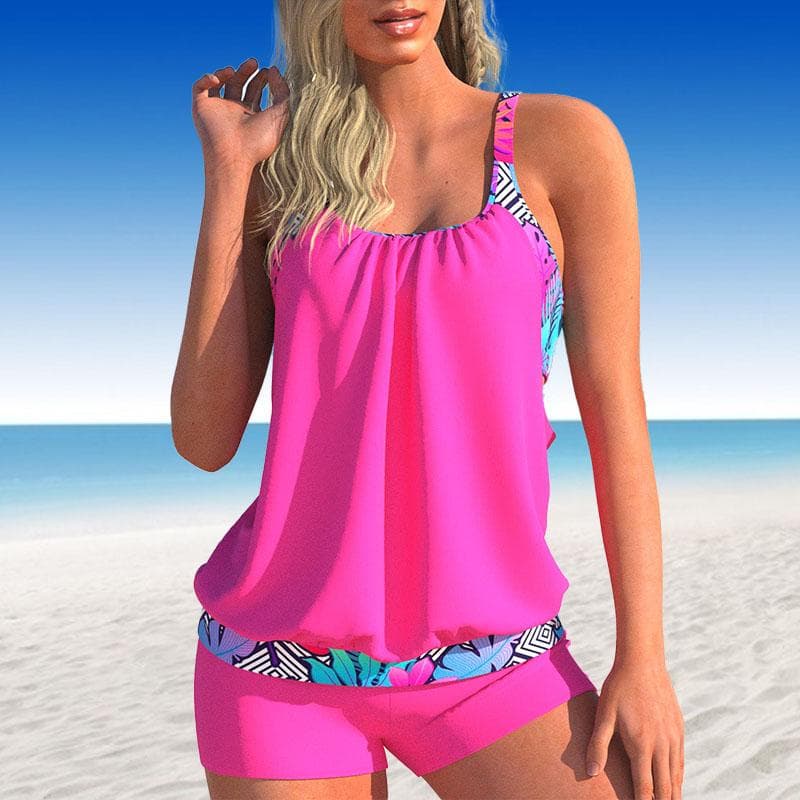 Women's Swimwear Tankini 2 Piece Swimsuit Dark Blue Granular Stripes Print Vacation Bathing Suits L Rose