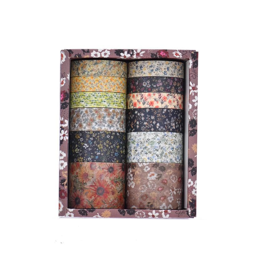 Flowers Washi Tape Plant Diy Vintage Wind Fita Adhesive Masking Tapes Decoration 12 Pcs Washitapes Set Material Kawaii Stickers L