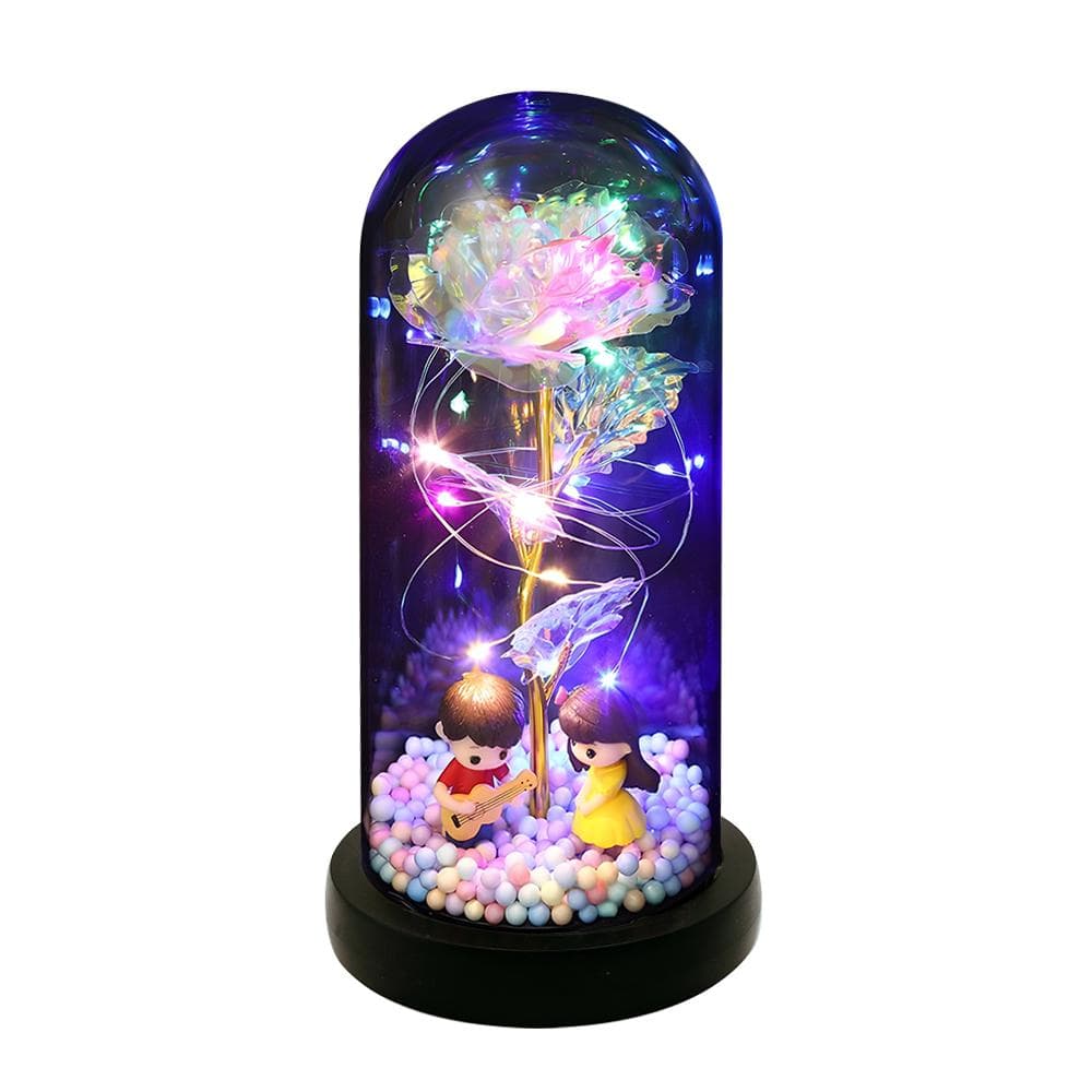 Rose Flower Gifts for Women Light Up Rose in Acrylic Dome Gifts for Mom Colorful Eternal Flower white