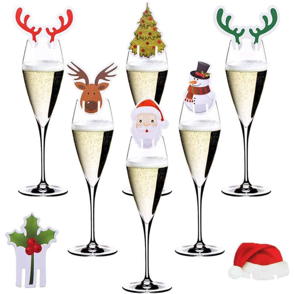 80PCS Christmas Wine Glass Markers Cute Santa Claus Red Hat Snowman Wine Cup Card Xmas Holiday