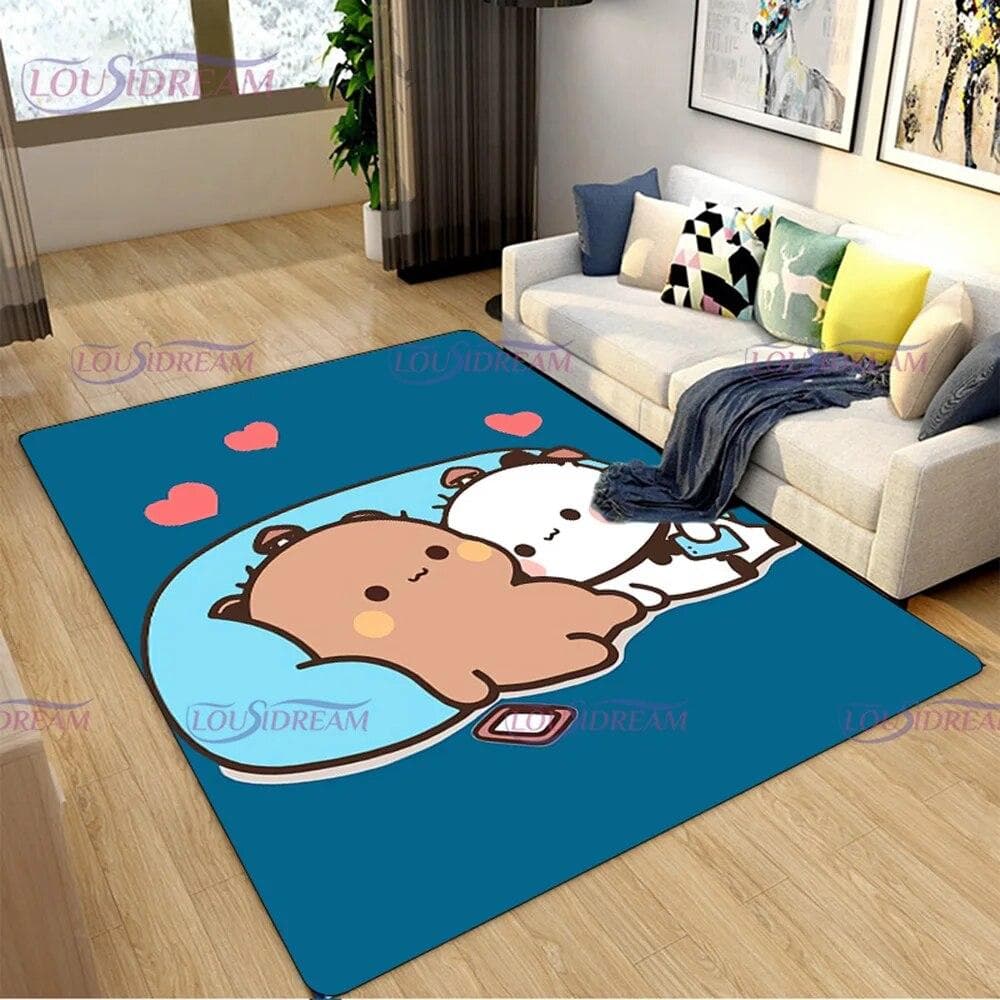 3D Print Cartoon Bubu and Dudu Carpet Cute Lover Bear Area Rug for Living Room Bedroom Decorate Door Mat Kids Room Rug Gift 40cm x 60cm