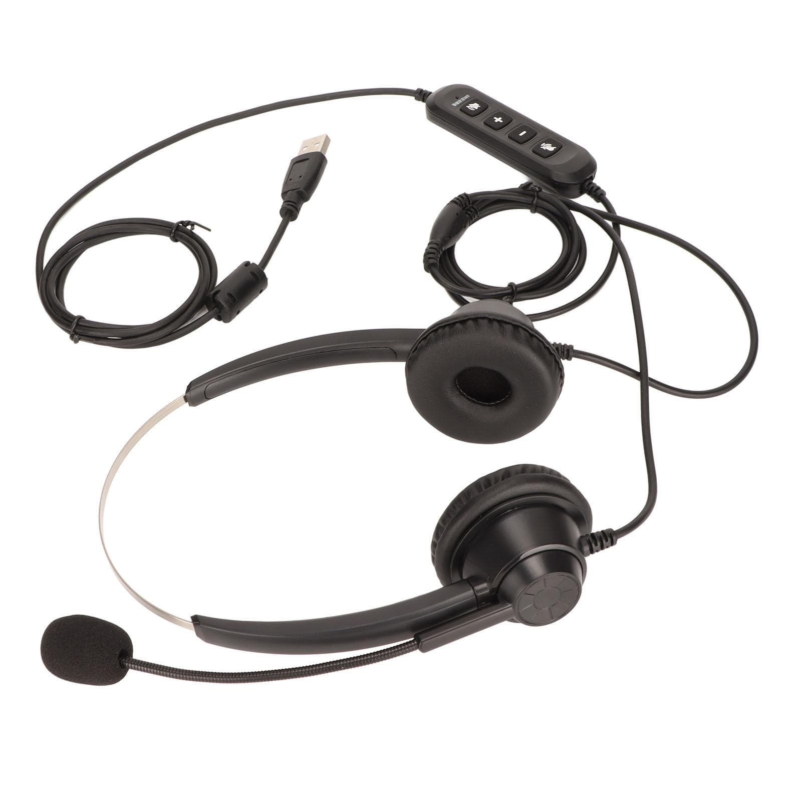 USB Business Headset Noise Reduction Binaural Adjustable Speaker Volume Wired PC Headphone with Mic