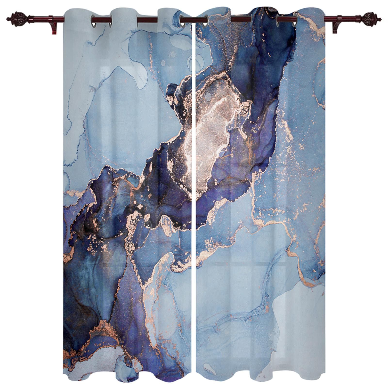 Marble Texture Curtains for Bedroom Kitchen Window Treatments Valance Curtains for Living Room 135W x 60H(cm)