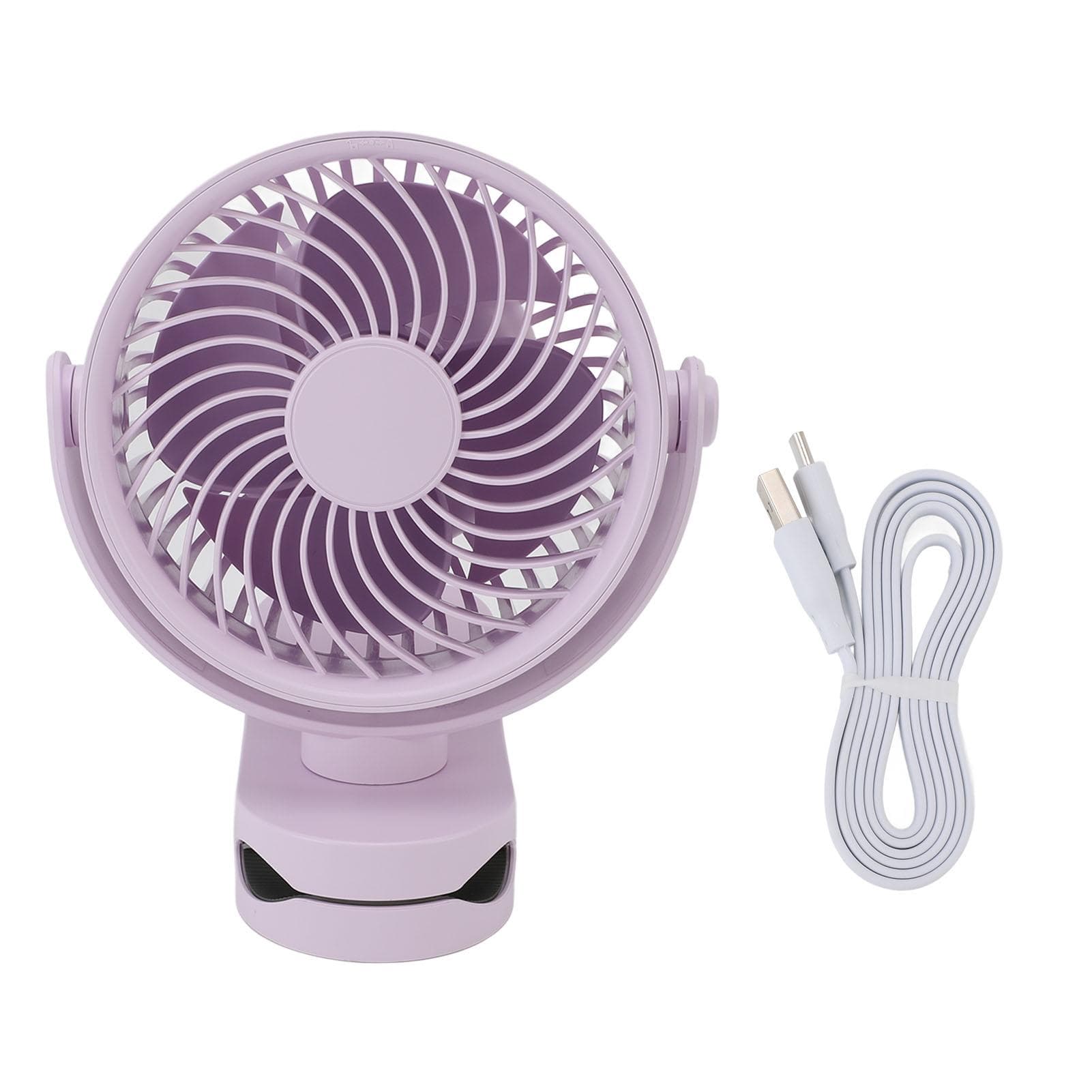 Clip On Fan USB Rechargeable Quiet 360 degrees  Rotatable Small Fan with Clip for Daily Use Beach Camping purple