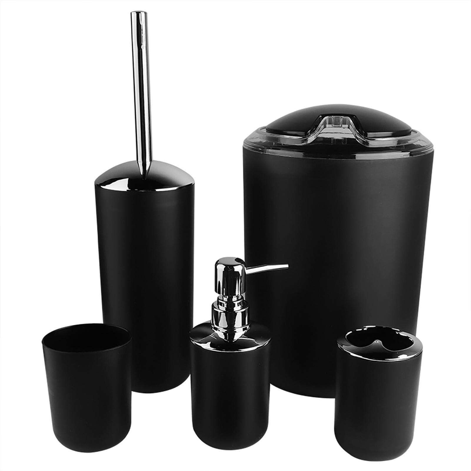 6pcs/set Bathroom Accessories Set  Toothbrush Holder,Trash Can,Soap Dispenser (Black) Black
