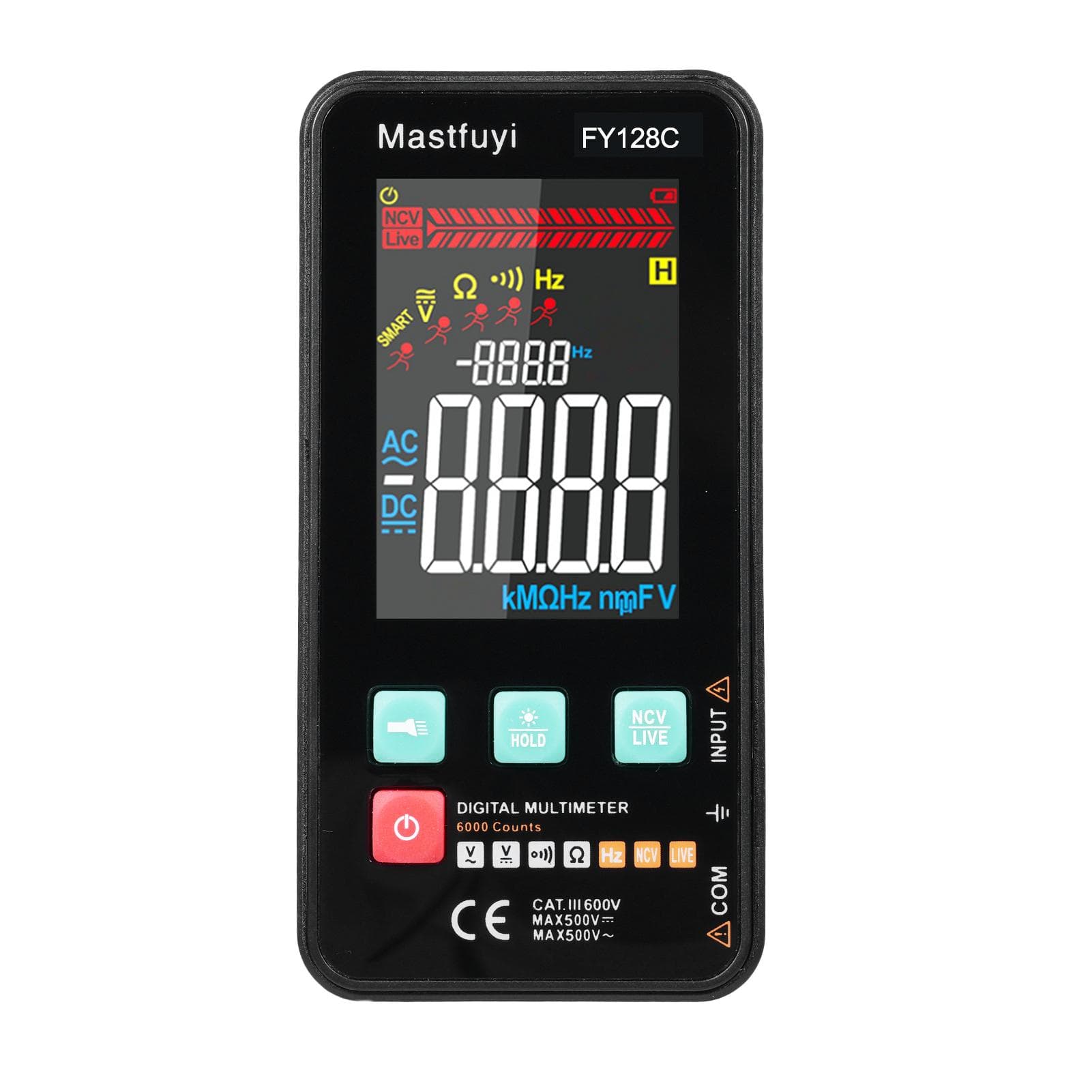 MASTFUYI FY128 Smart Digital Multimeter with Bracket Compact Intelligent Electrical Tester 5999 FY128C black