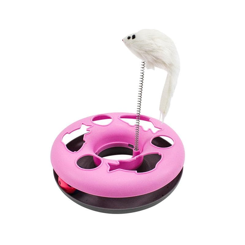 Funny Cat Toys for Indoor Cats Interactive Kitten Toys Roller Tracks with Spring Pet Toy with Exercise Balls Teaser Mouse pink