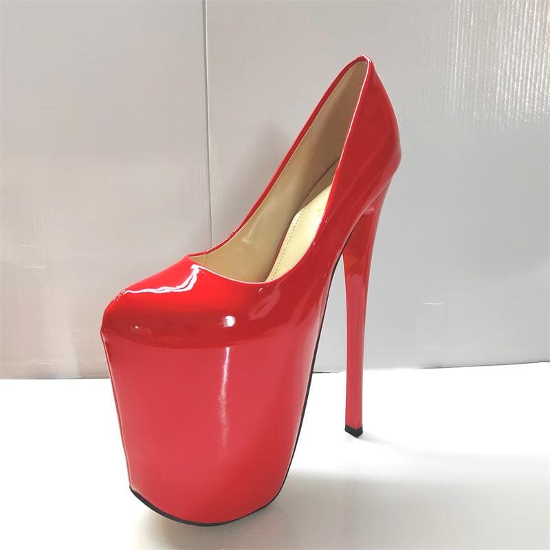 Sexy 22cm Extreme High Heels Platform Pumps Shoes Woman Patent Red Green Heeled Wedding Party Stripper Dance Shoes Large Size 50 37 red