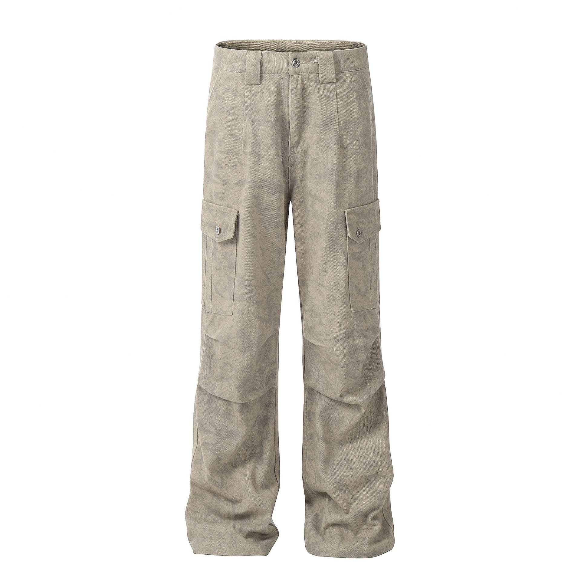 Retro Marble Dark Pattern Pocket Straight Work Pants Men's Loose Wide-leg Trousers Paratrooper Pants 3XL