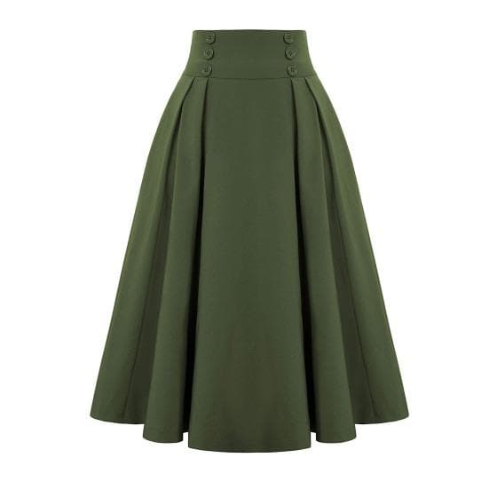 Women Skirt Elastic High Waist A-Line Midi Skirt Contrast Color Plaid Print Large Hem Mid-Calf Length Skirt Daily Wear XL army green