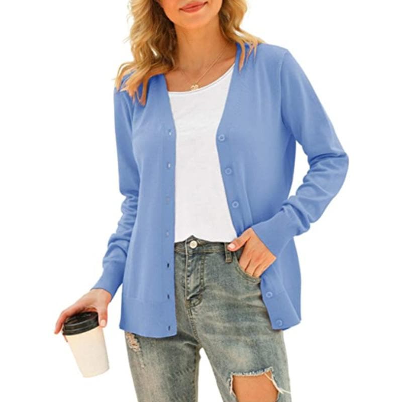 Women's Basic Long Sleeve Button Front Cardigan Sweater Knit Coat Tops Outerwear XXXL blue
