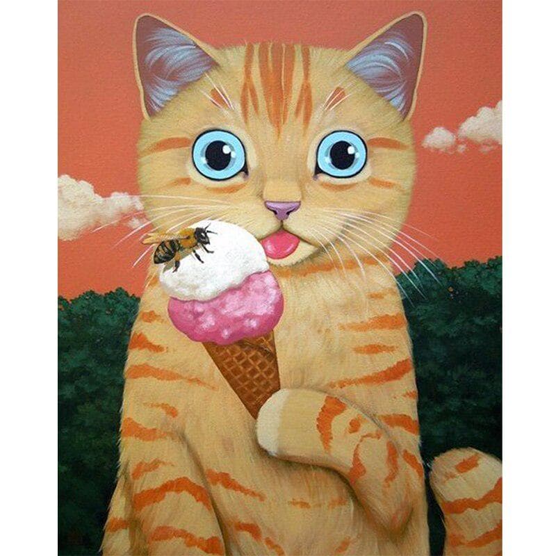 DIY 5D Diamond Painting Animal Eating Ice Cream Cat Mosaic Pattern Diamond Embroidery 20X30CM